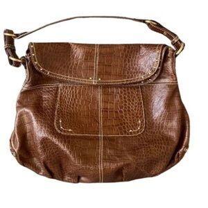 Maxx NY Large Tan Croc Leather Studded Hobo Bag